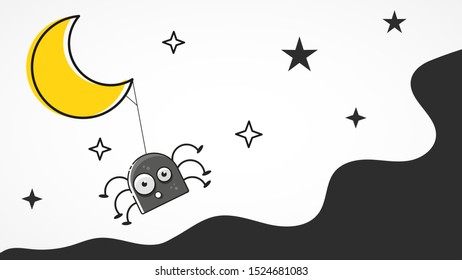 Cute Spider And Webs Over Gray Background Vector Illustration