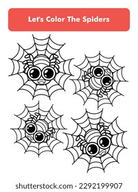 Cute Spiders Coloring Book Page In Letter Page Size Children Coloring Worksheet Premium Vector Element