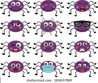 Cute spiders with feature a different expressions
