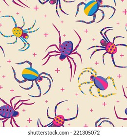 Cute Spiders Halloween Pattern .Copy this square to the side and you'll get seamlessly tiling pattern which gives the resulting image ability to be repeated or tiled without visible seams.