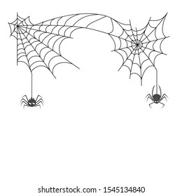 Cute spiders hanging on the web for postcards, posters, decor