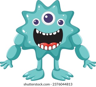 A cute and spiky blue alien monster with three eyes