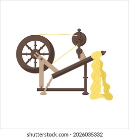 Cute spinning wheel. Isolated colorful tool in the white background. Flat style illustration.