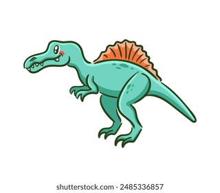 Cute spinosaurus in Asian kawaii style. Dinosaur, prehistoric predatory lizard, mascot. Cartoon character Funny vector illustration for stickers, logo, mascot, isolated elements