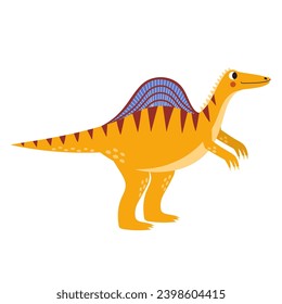 Cute spinosaurus in cartoon style isolated element. Funny spine dinosaur of jurassic period for kids design. Prehistorical dino clipart. Vector illustration