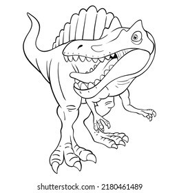 Cute Spinosaurus coloring page black and white outline illustration. Image of Dinosaurs.