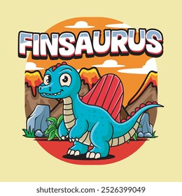 Cute Spinosaurus Dinosaur Character Mascot in Hand Drawn Vector Cartoon Illustration Design for kid, sticker, badge, patch, banner, greeting card, invitation