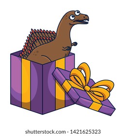 cute spinosaurus in giftbox present