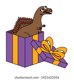 cute spinosaurus in giftbox present