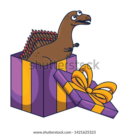 cute spinosaurus in giftbox present