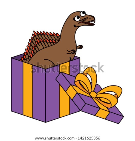 cute spinosaurus in giftbox present