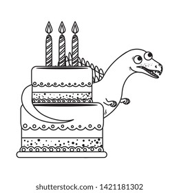 cute spinosaurus with sweet cake