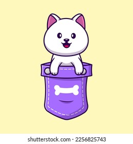 Cute Spitz Dog In Pocket Cartoon Vector Icons Illustration. Flat Cartoon Concept. Suitable for any creative project.