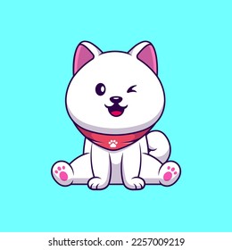 Cute Spitz Dog Sitting On Cartoon Vector Icons Illustration. Flat Cartoon Concept. Suitable for any creative project.

