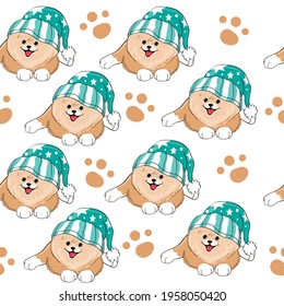 Cute Spitz dogs seamless pattern. Vector illustration for t-shirt design, nursery decorations. Funny cartoon animals