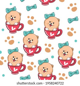 Cute Spitz dogs seamless pattern. Vector illustration for t-shirt design, nursery decorations