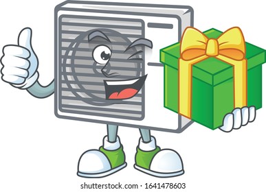 Cute split air conditioner character holding a gift box