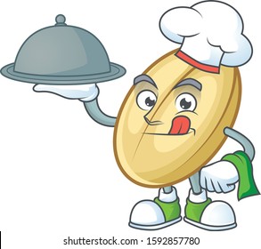 Cute split bean as a Chef with hat and tray cartoon style design