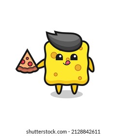 cute sponge cartoon eating pizza , cute style design for t shirt, sticker, logo element