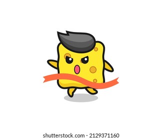cute sponge illustration is reaching the finish , cute style design for t shirt, sticker, logo element