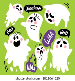 Cute Spooky Adorable Ghost Character Vector Illustration Design Collection