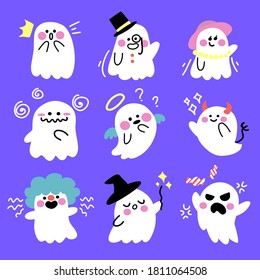 Cute Spooky Adorable Ghost Costume Play Cosplay Vector Illustration Design Collection