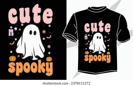 Cute and Spooky baby ghost and bat Halloween vector illustration.