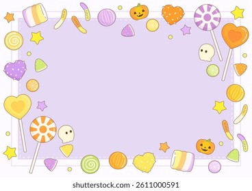 cute and spooky candy party for halloween theme frame, vector illustration