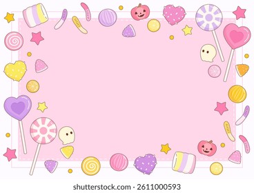 cute and spooky candy party for halloween theme frame, vector illustration