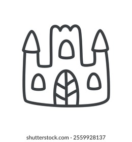 Cute spooky castle icon. Hand drawn monochrome illustration of a haunted house isolated on a white background. Vector 10 EPS.
