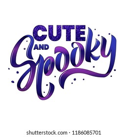 Cute and Spooky Creative vector lettering text with spiderweb and spider. Template as scary banner, greeting card and Halloween party invitation. Isolated lettering typography illustration.