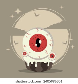Cute spooky eye muffin halloween candy Vector illustration