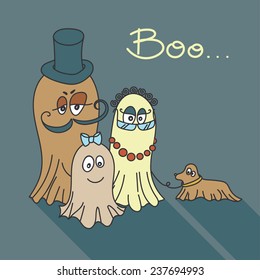 Cute spooky Family. Cartoon ghosts.