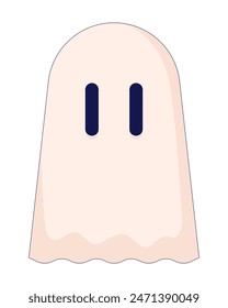 Cute spooky ghost 2D linear cartoon character. Halloween party guest in spirit costume isolated line vector personage white background. Mysterious creature of other side color flat spot illustration