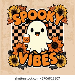 Cute Spooky Ghost Autumn Vector Illustration