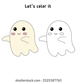 Cute spooky ghost halloween coloring pages for kids. Trace and color cute spooky ghost. Spooky ghost halloween vector. Coloring book for kids. Kindergarten and preschool worksheets printable for kids.