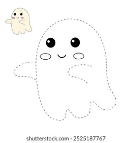 Cute spooky ghost halloween coloring pages for kids. Trace and color cute spooky ghost. Spooky ghost halloween vector. Coloring book for kids. Kindergarten and preschool worksheets printable for kids.