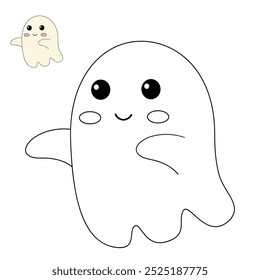 Cute spooky ghost halloween coloring pages for kids. Trace and color cute spooky ghost. Spooky ghost halloween vector. Coloring book for kids. Kindergarten and preschool worksheets printable for kids.