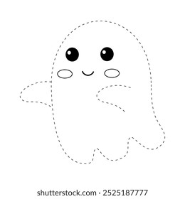 Cute spooky ghost halloween coloring pages for kids. Trace and color cute spooky ghost. Spooky ghost halloween vector. Coloring book for kids. Kindergarten and preschool worksheets printable for kids.