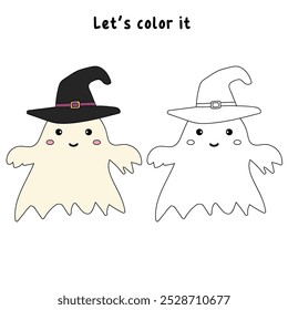 Cute spooky ghost halloween coloring pages for kids. Trace and color cute spooky ghost. Spooky ghost halloween vector. Coloring book for kids. Kindergarten and preschool worksheets printable for kids.