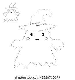 Lindo fantasma fantasma fantasma de halloween para colorear páginas para niños. Trazo y color lindo fantasma espeluznante. Fantasma espeluznante Vector de halloween. Libro para colorear para niños. Hojas de trabajo de jardín de infantes y preescolar imprimibles para niños.