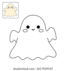 Cute spooky ghost halloween coloring pages for kids. Trace and color cute spooky ghost. Spooky ghost vector. Fun Halloween activity for kids. Printable autumn worksheet for preschool and kindergarten.