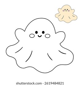 Cute spooky ghost halloween coloring pages for kids. Trace and color cute spooky ghost. Spooky ghost vector. Fun Halloween activity for kids. Printable autumn worksheet for preschool and kindergarten.