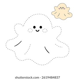 Cute spooky ghost halloween coloring pages for kids. Trace and color cute spooky ghost. Spooky ghost vector. Fun Halloween activity for kids. Printable autumn worksheet for preschool and kindergarten.