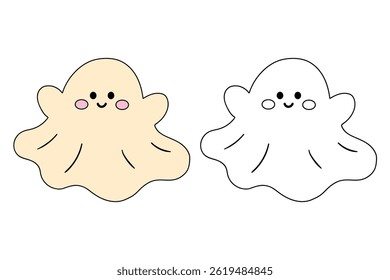 Cute spooky ghost halloween coloring pages for kids. Trace and color cute spooky ghost. Spooky ghost vector. Fun Halloween activity for kids. Printable autumn worksheet for preschool and kindergarten.