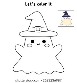 Cute spooky ghost halloween coloring pages for kids. Trace and color cute spooky ghost. Spooky ghost vector. Fun Halloween activity for kids. Printable autumn worksheet for preschool and kindergarten.