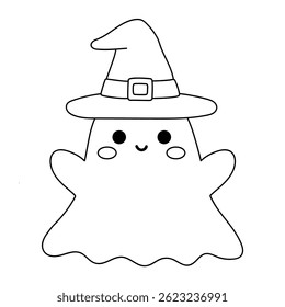 Cute spooky ghost halloween coloring pages for kids. Trace and color cute spooky ghost. Spooky ghost vector. Fun Halloween activity for kids. Printable autumn worksheet for preschool and kindergarten.