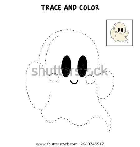 Cute spooky ghost halloween coloring pages for kids. Trace and color cute spooky ghost halloween. Spooky ghost halloween vector. Fun halloween activity for Kindergarten and preschool printable.