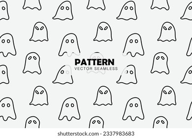 Cute spooky ghost outline halloween seamless repeat vector pattern