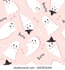 cute spooky ghost pattern on pink background